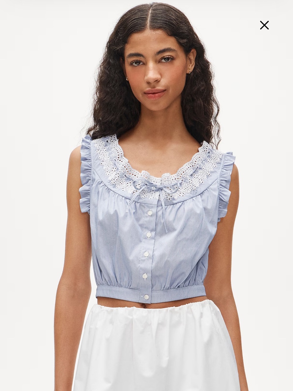 J.Crew Embroidered ruffle-trim cropped tank top